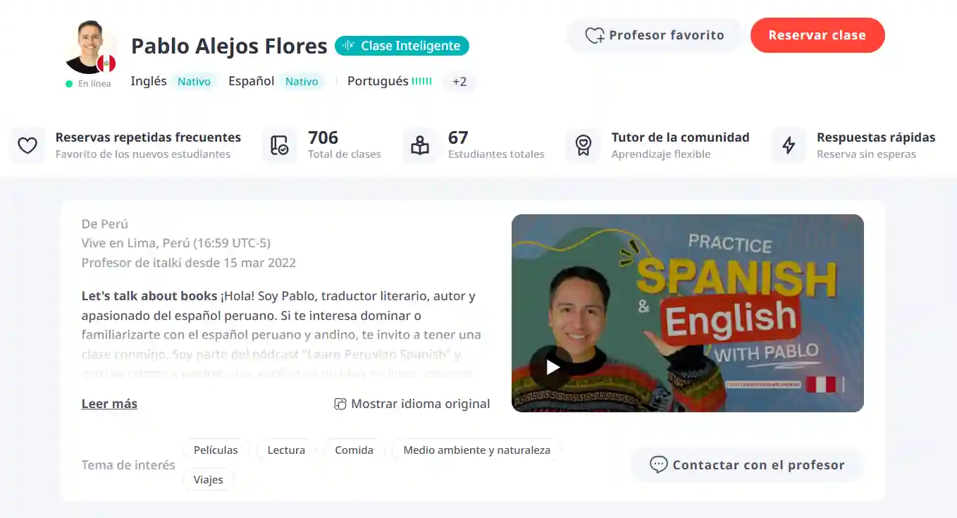 Pablo Alejos Flores italki teacher profile